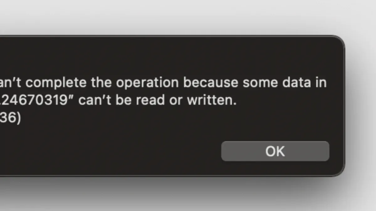 Mac screen showing operation can't be completed error -36 on Mac fix instructions