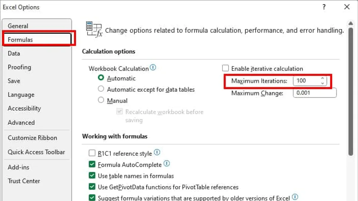 MacBook screen displaying Excel formulas not updating automatically on Mac