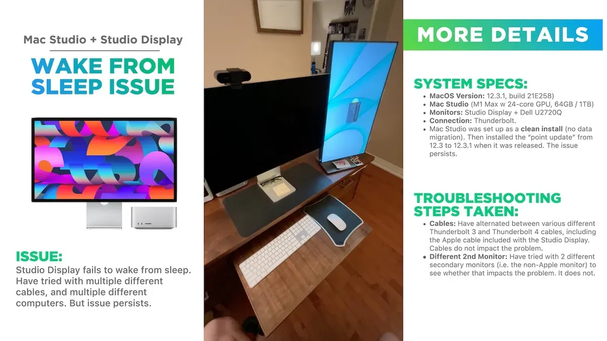 Mac Studio M4 Max showing sleep wake issues on screen