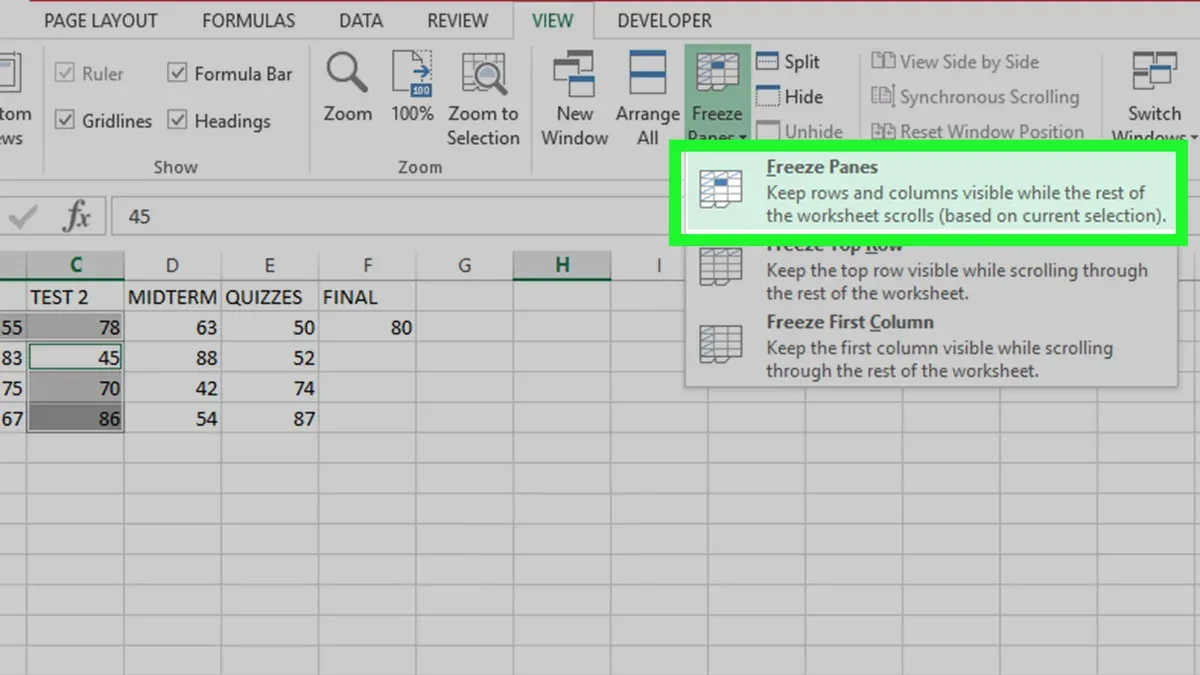 How to freeze panes in Excel on Mac showing frozen headers on screen