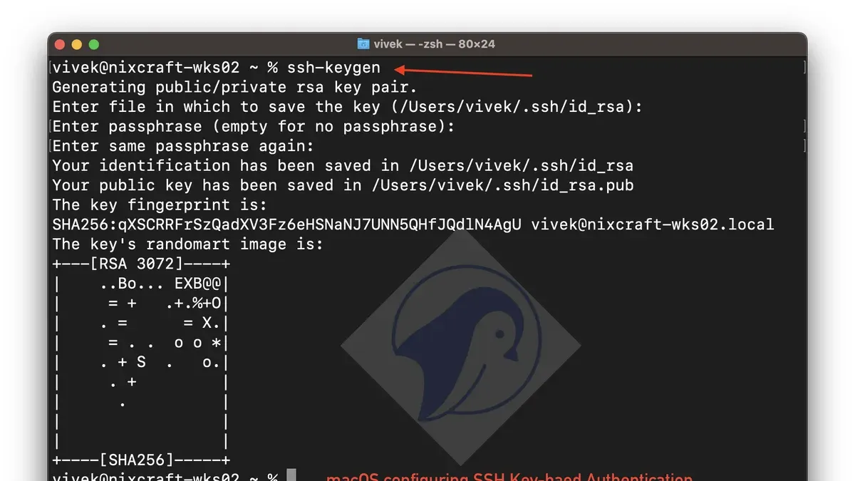 Mac Terminal displaying how to generate SSH key in Mac Terminal
