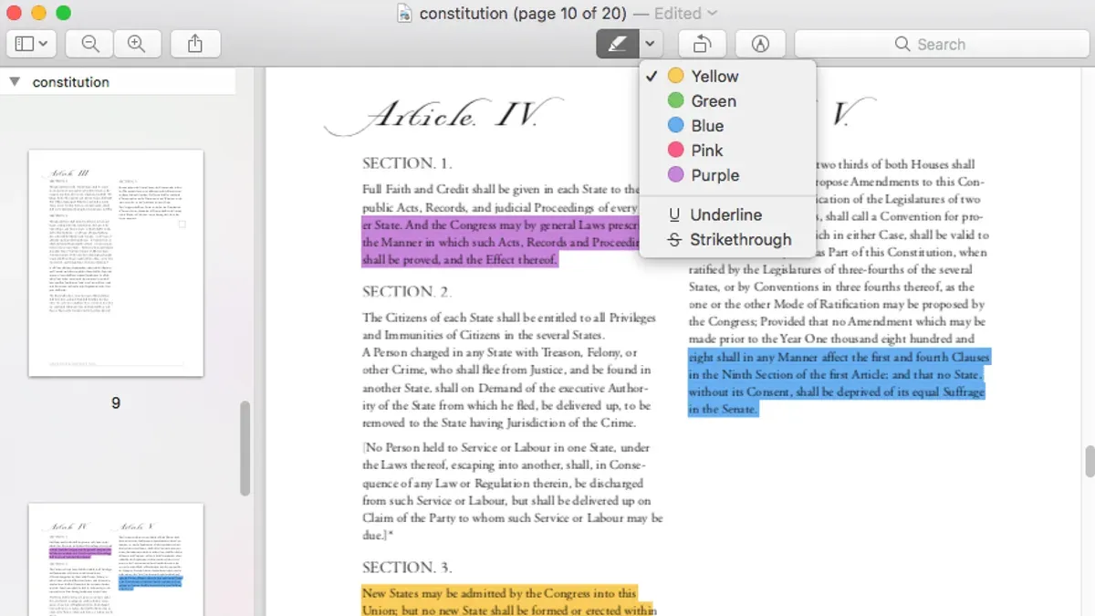 Highlight text in a PDF in Preview on a MacBook screen