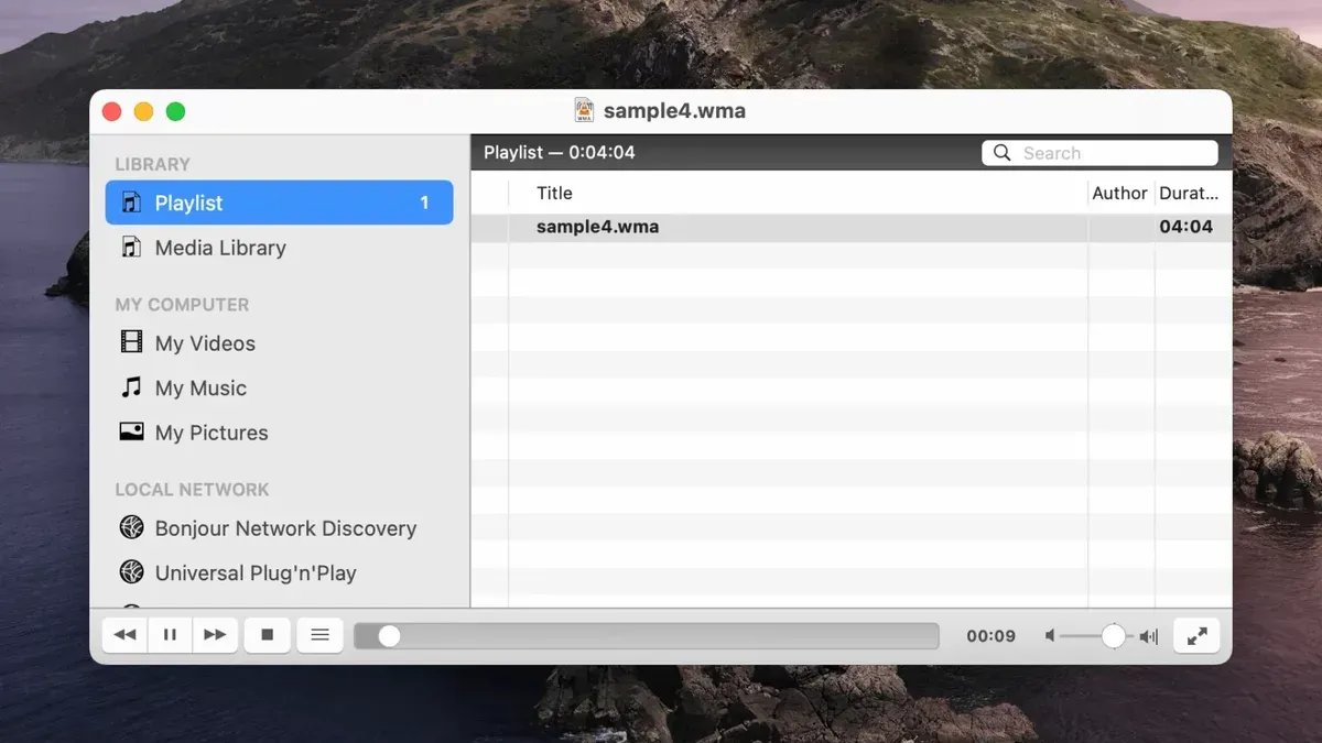 MacBook screen showing how to open.wma file on Mac with audio player interface