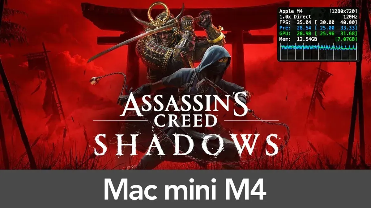 iMac M4 running Assassin's Creed Shadows game showing gameplay on screen
