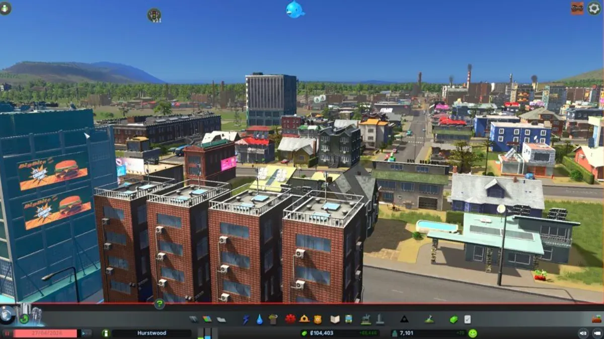 iMac M4 running Cities Skylines 2 gameplay showing city simulation