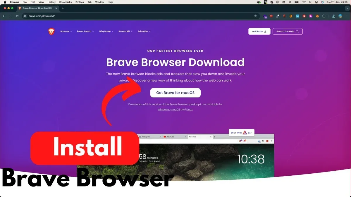 Installing Brave browser on Mac screen showing installation process