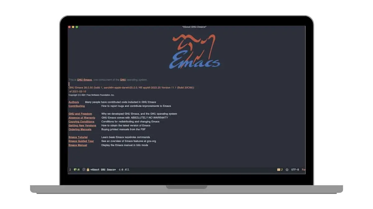 MacBook displaying Emacs on Mac with terminal for how to install Emacs on Mac
