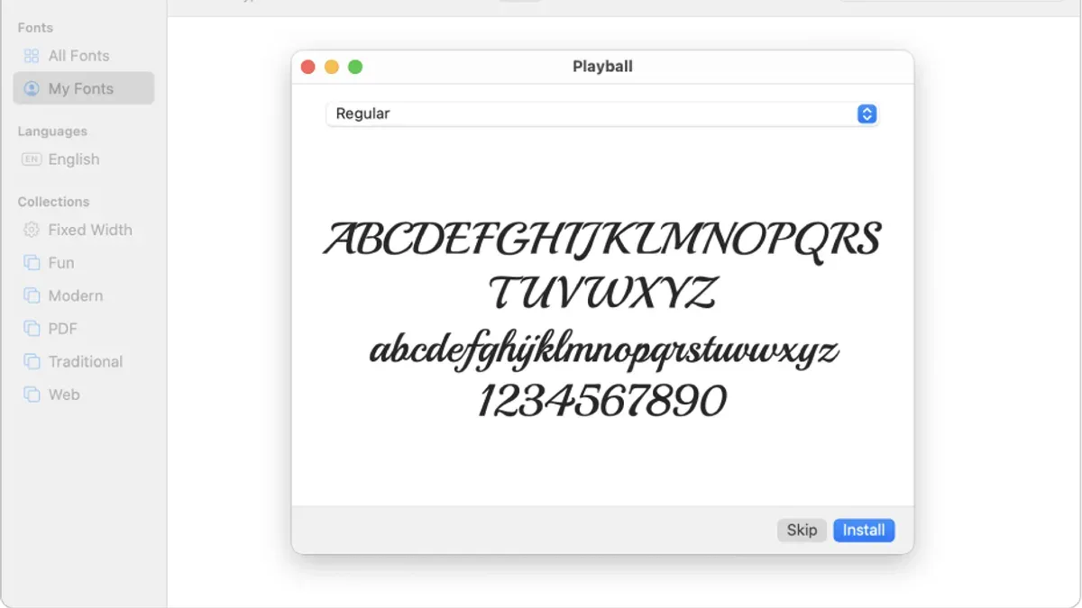 Person installing a font in Font Book on a Mac screen