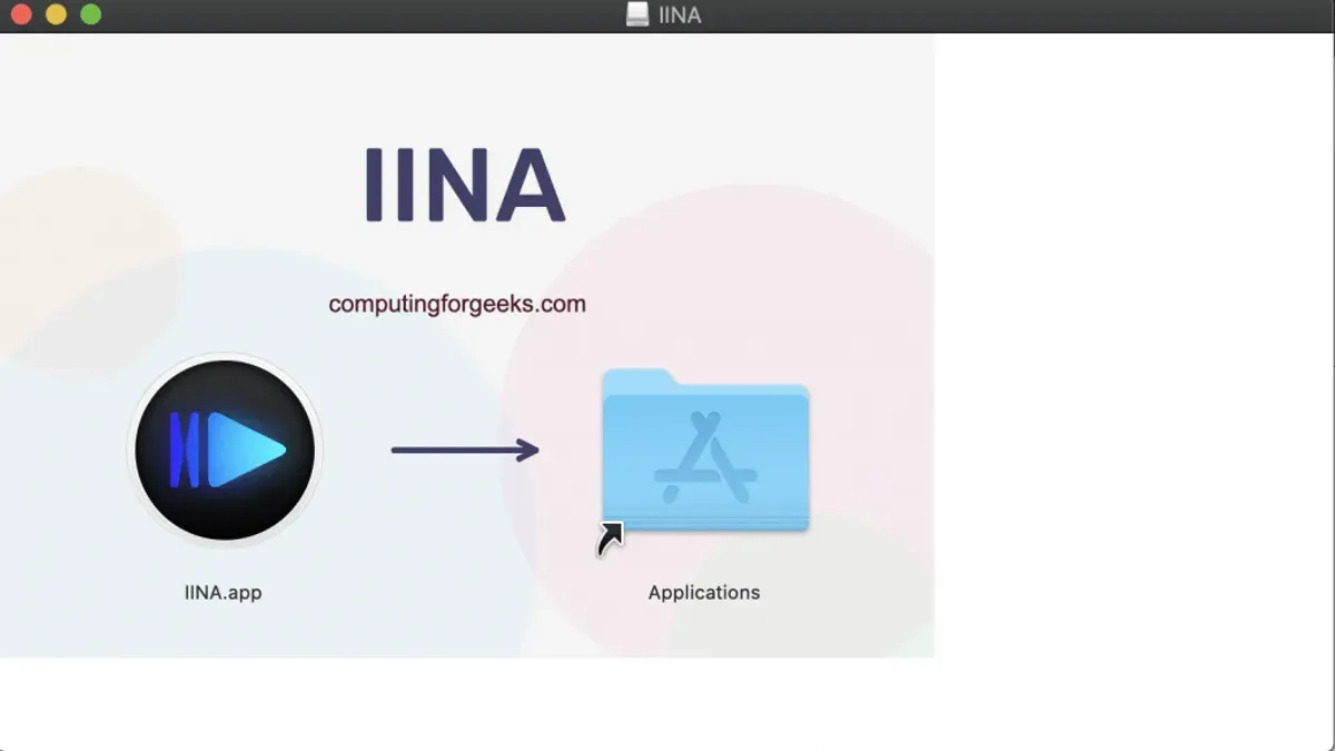 How to install IINA on Mac shown on MacBook screen during installation