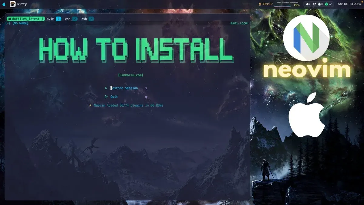 MacBook screen displaying Terminal with commands for how to install Neovim on Mac