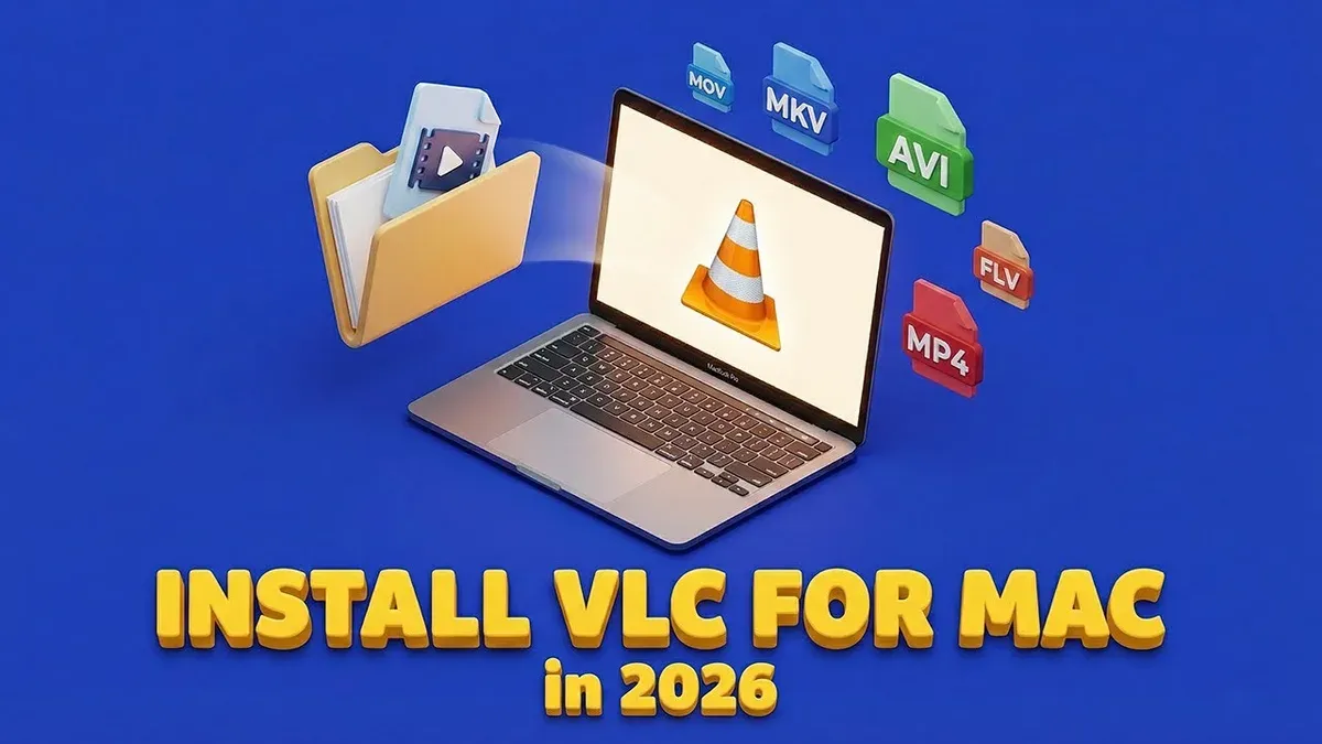 How to install VLC on Mac shown on a Mac laptop screen during software installation