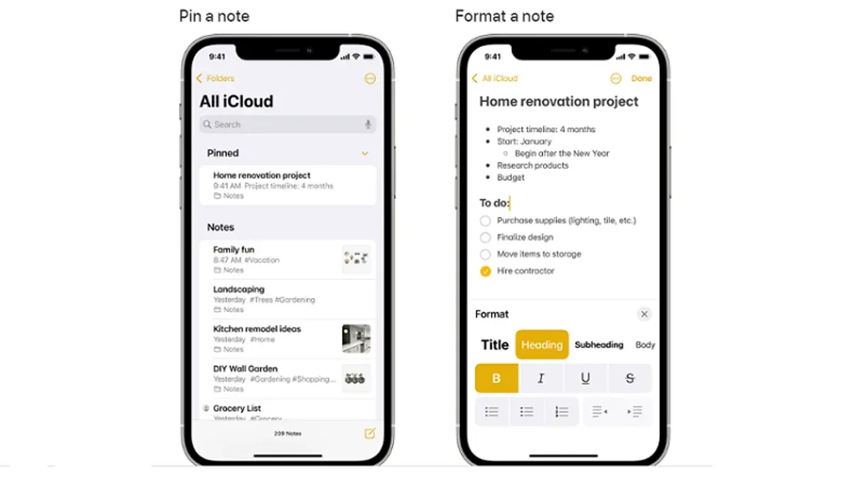 How to link one note to another in Notes app on laptop and smartphone screens
