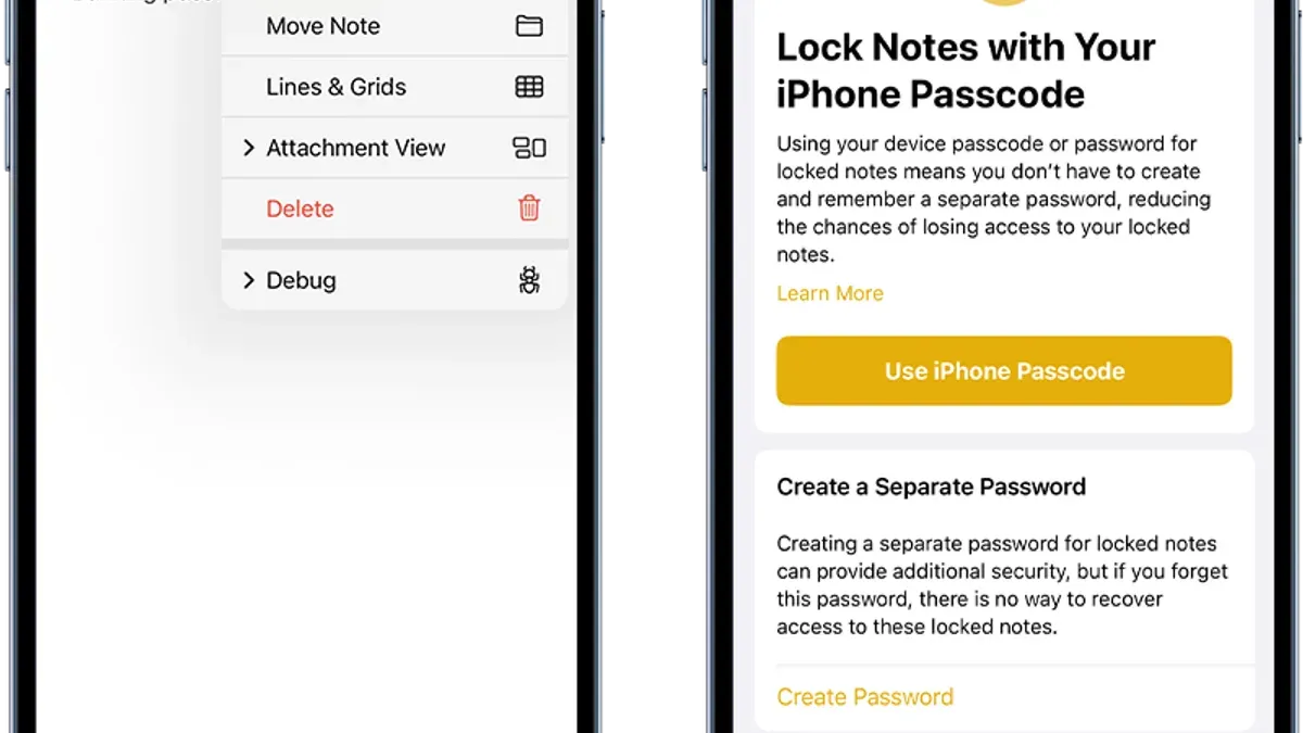 How to lock a note with password in Notes app on a smartphone screen