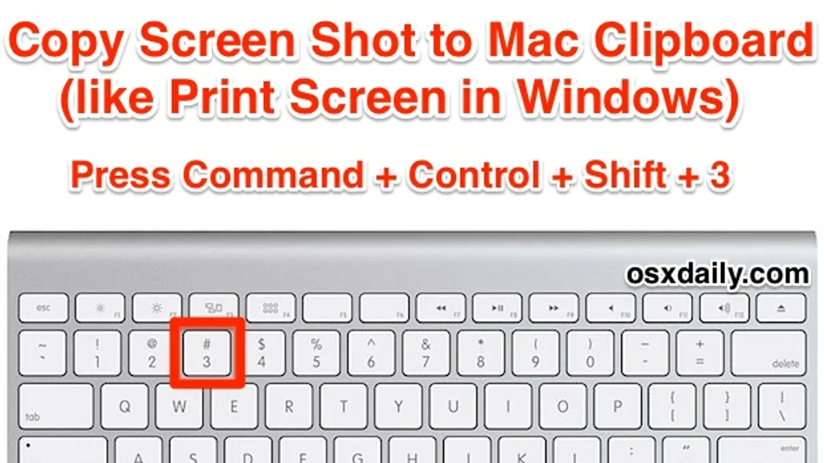 Mac keyboard shortcut to copy screenshot to clipboard in use on laptop