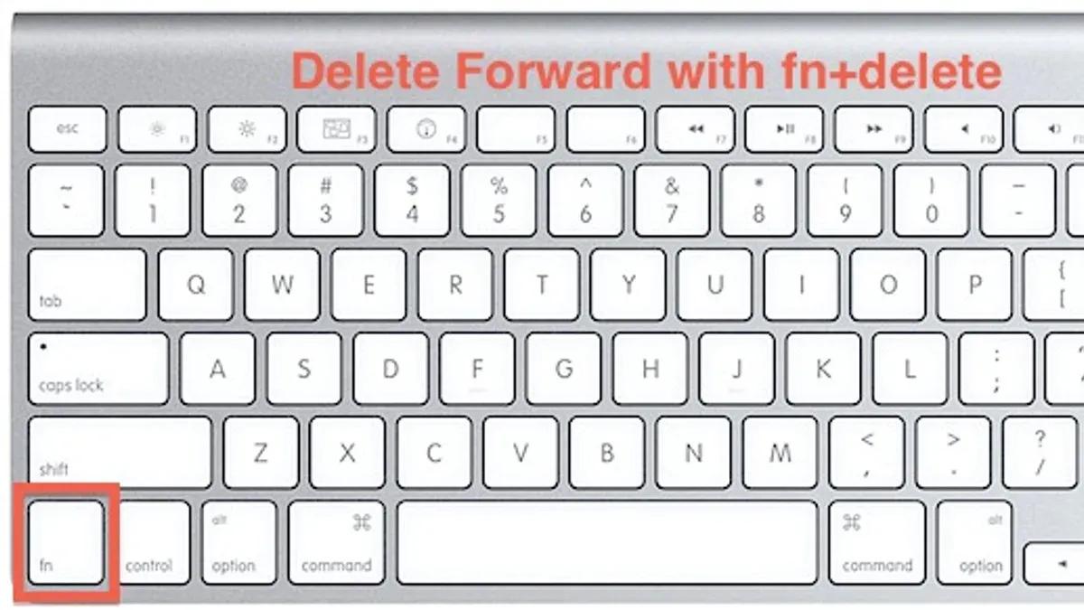 Hands using Mac keyboard shortcut to delete forward key
