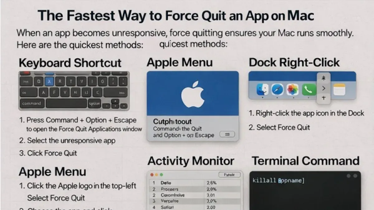 Mac keyboard shortcut to force quit an app with keys Command Option Escape highlighted