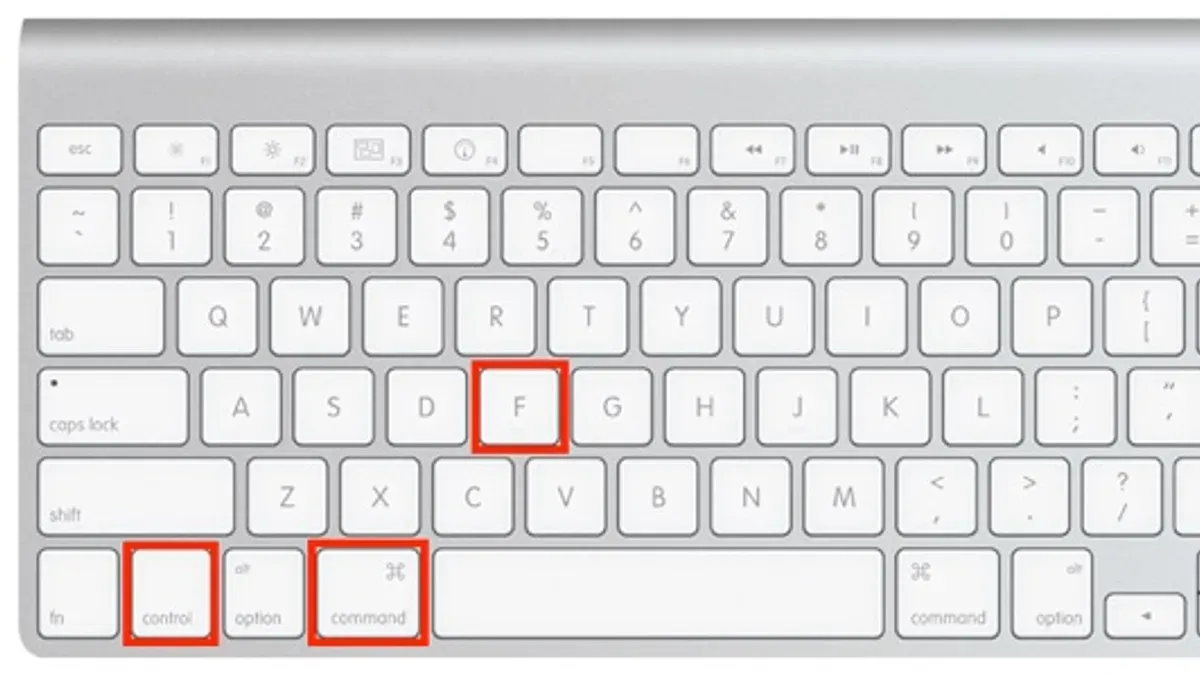 Mac keyboard shortcut to full screen an app shown on a Mac laptop screen