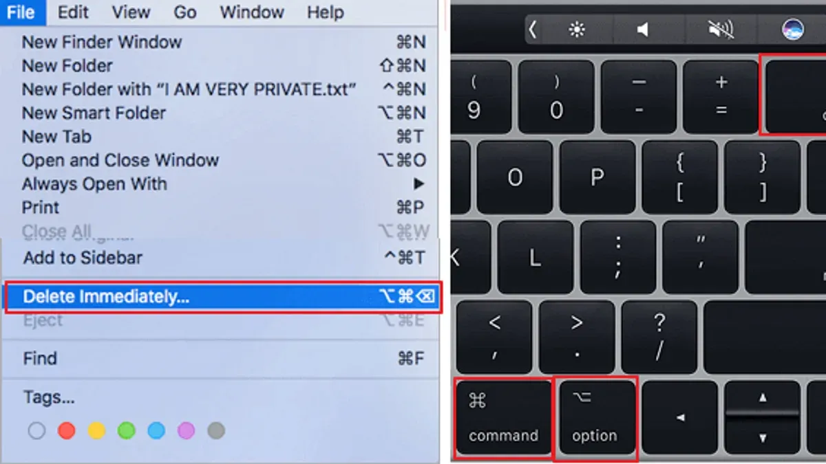Mac keyboard shortcut to permanently delete a file shown on a MacBook screen