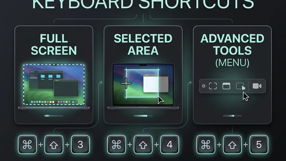 Mac keyboard shortcut to take a screenshot of a selected area in use on a laptop