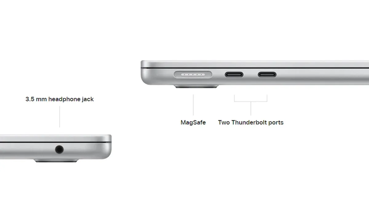 MacBook Air 15 inch M5 showing USB-C port used for HDMI connection