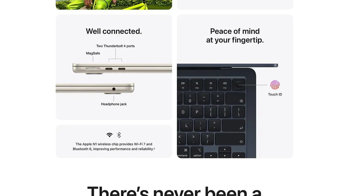 MacBook Air 15 inch M5 connected to Wi-Fi showing wireless connection status