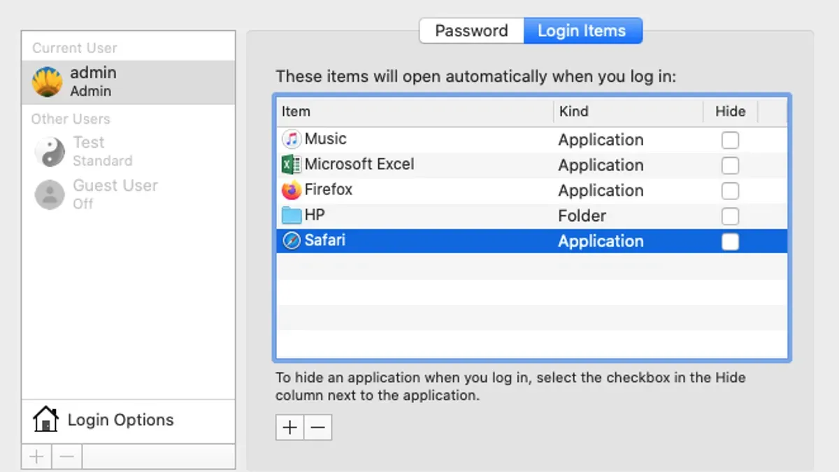 Managing login items on Mac screen to improve startup speed