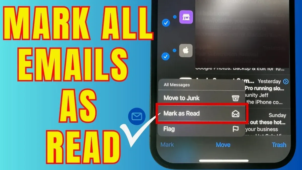 User marking all emails as read in Mail app on laptop and smartphone