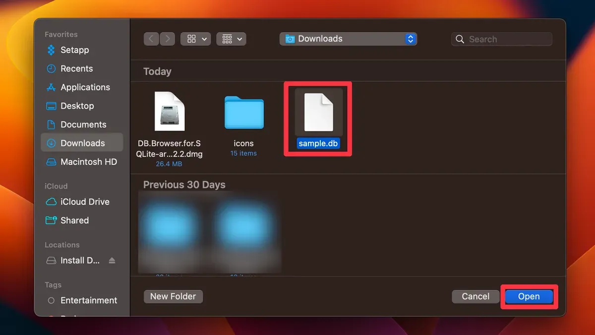 How to open.db file on Mac shown on MacBook screen with database software