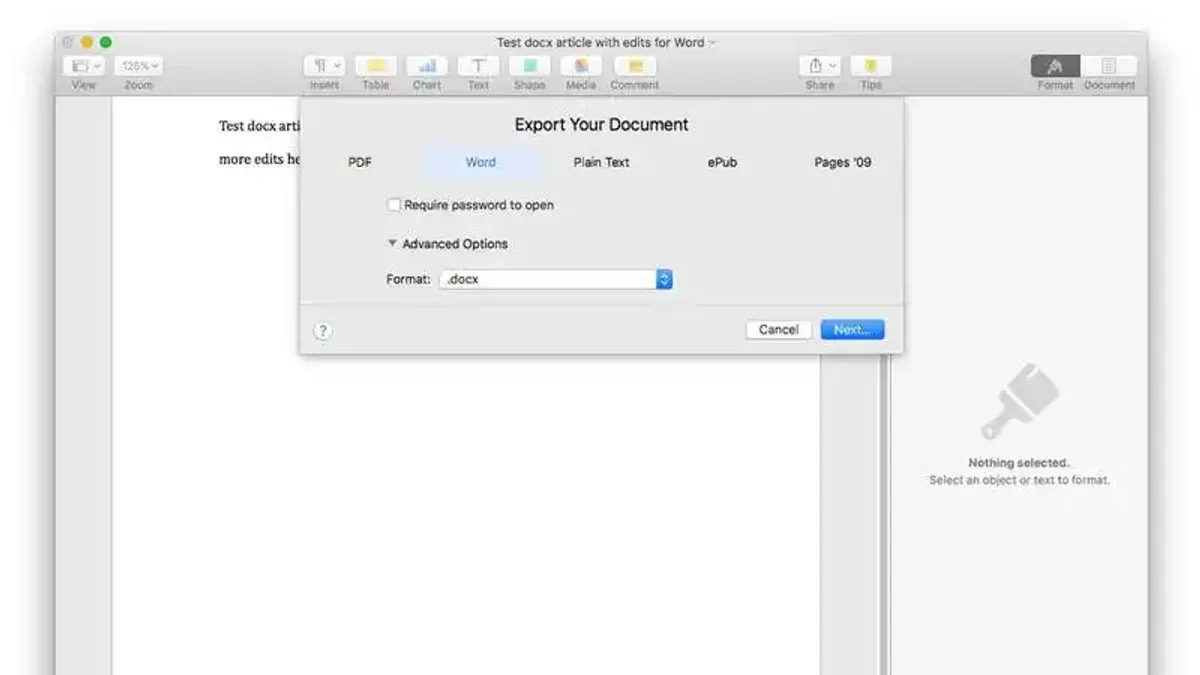 User opening a.docx file on a MacBook laptop screen