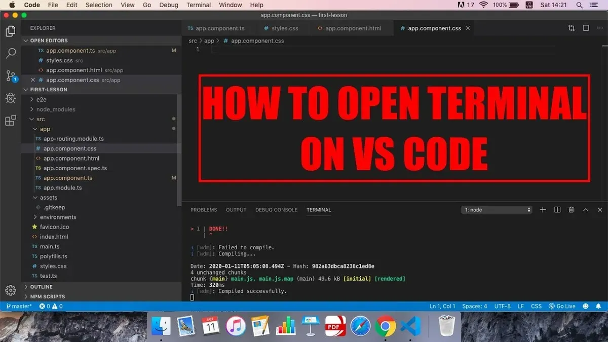 Mac terminal with code command opening files in VS Code on Mac