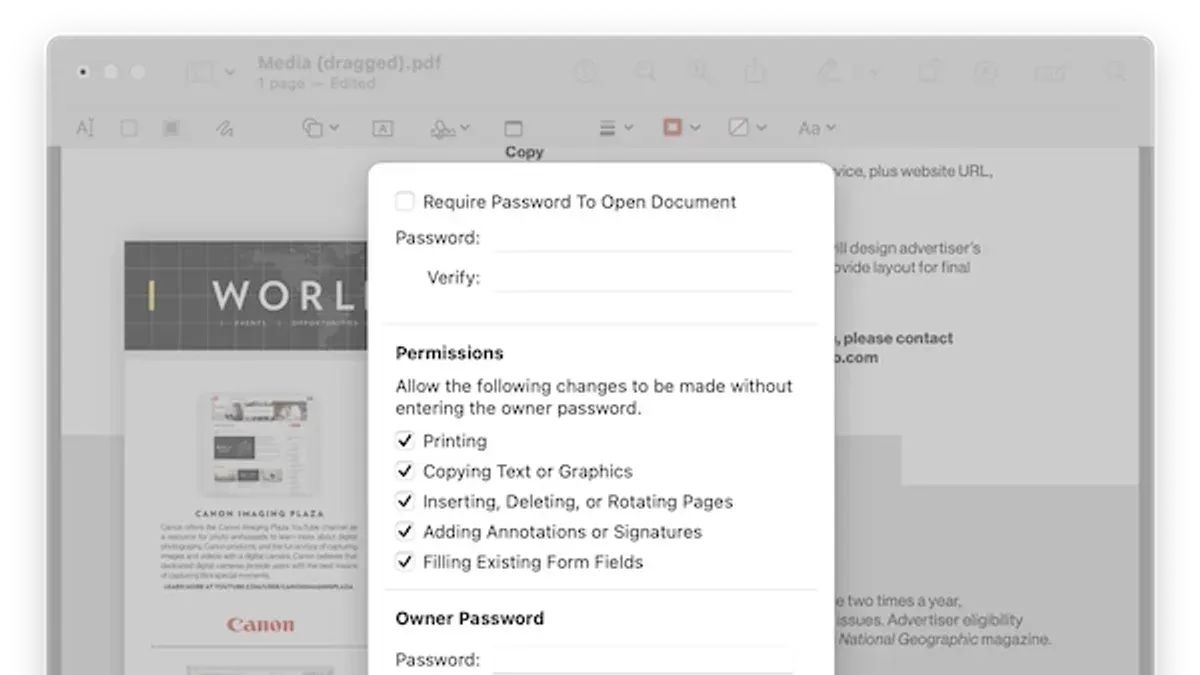 How to password protect a PDF in Preview on Mac shown on a laptop screen