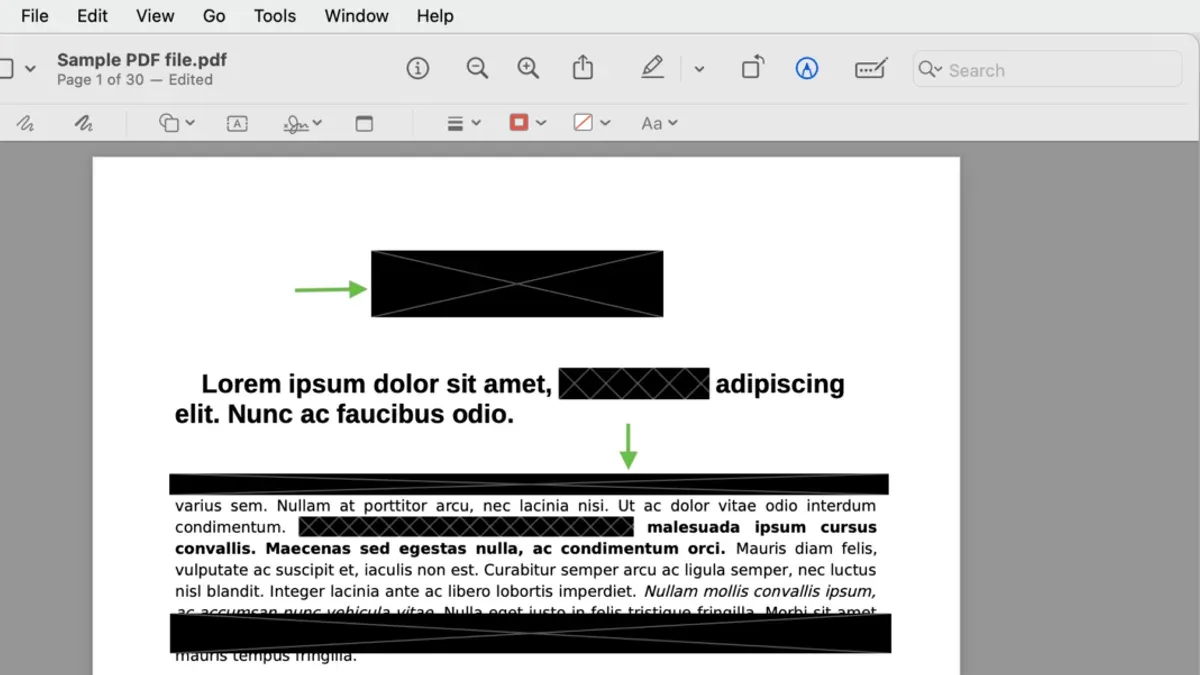 User redacting text in a PDF using Preview on Mac