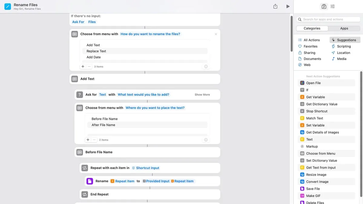 User renaming files automatically using the Shortcuts app on an iPhone