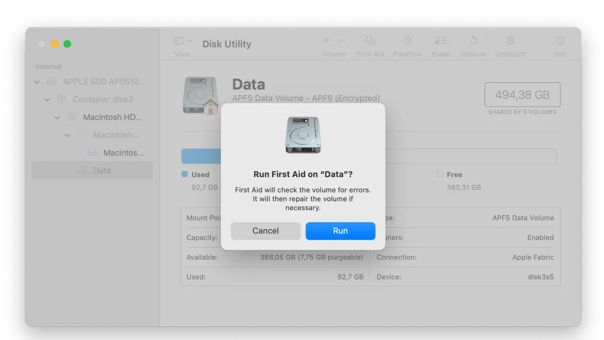 How to run First Aid in Disk Utility on a MacBook screen