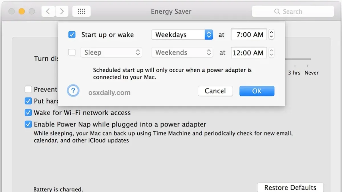 User scheduling sleep and wake on Mac using system settings for better energy management