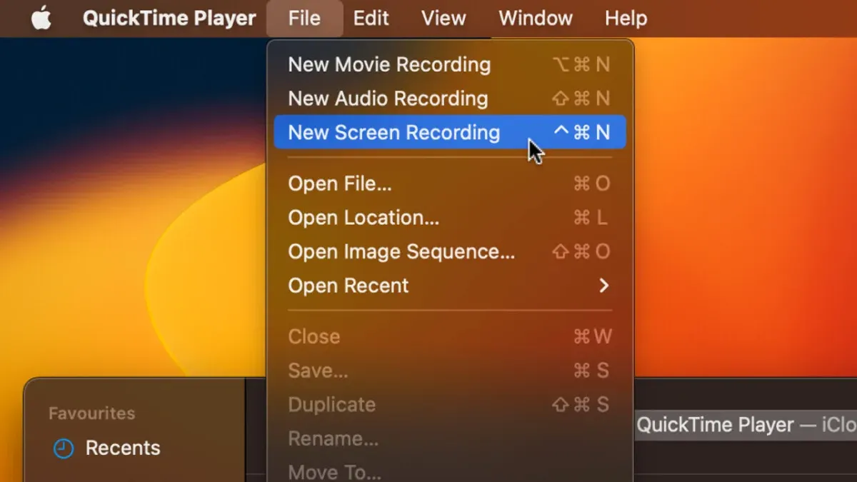 MacBook displaying QuickTime Player screen recording with internal audio setup