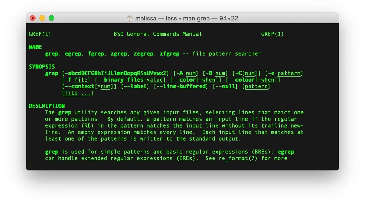 Mac Terminal displaying grep command searching text with grep in Mac Terminal