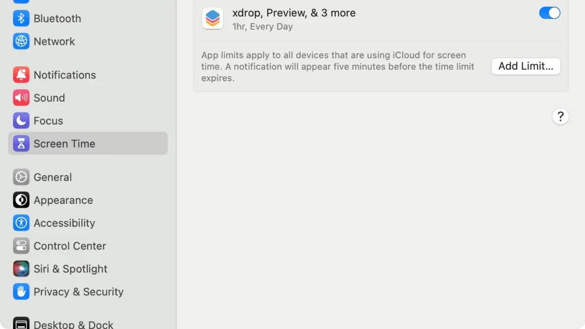 Person setting app limits in Screen Time on Mac laptop screen