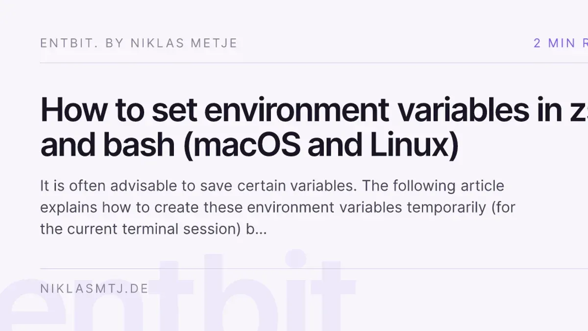 Mac Terminal window showing how to set environment variables in zsh on Mac Terminal