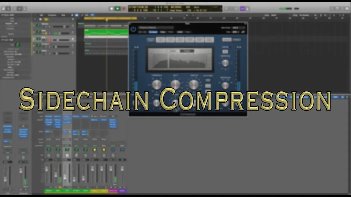 Audio engineer setting up sidechain compression in Logic Pro on a computer screen