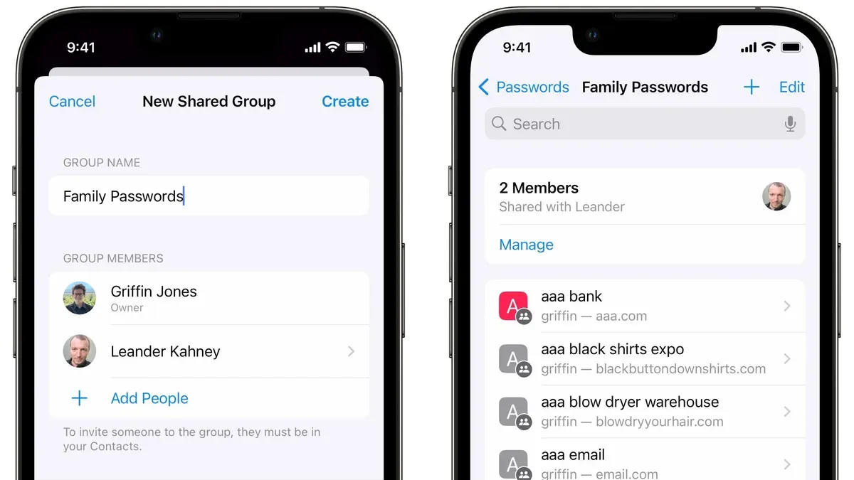 Family sharing passwords securely using the Passwords app on Apple devices