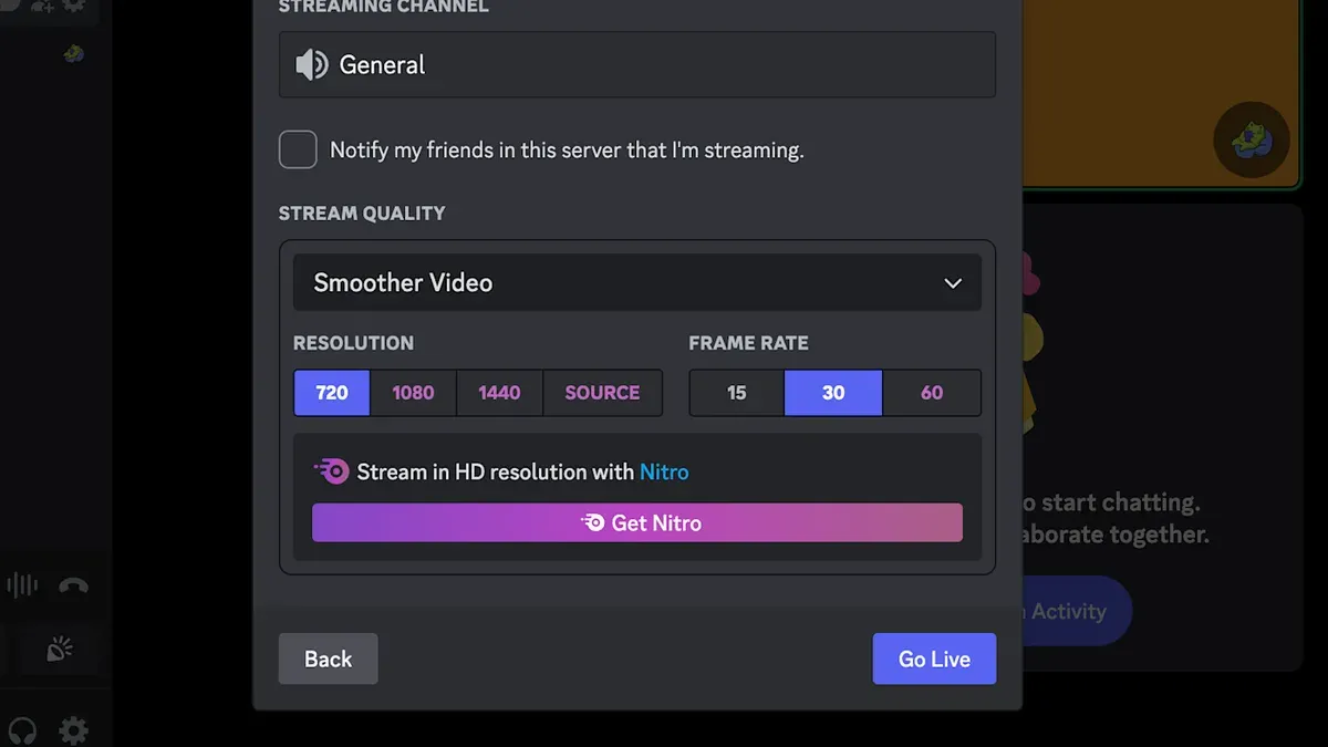 User sharing screen with audio on Discord using a Mac laptop