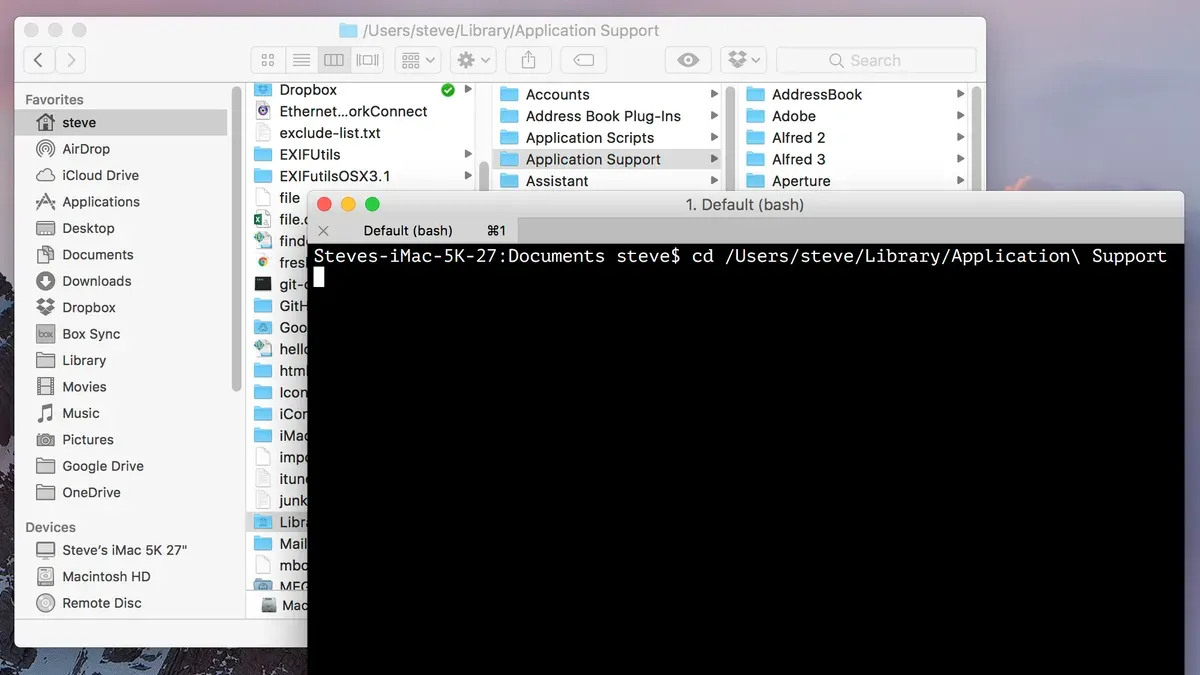 Mac Terminal showing commands to show full path in Finder on Mac