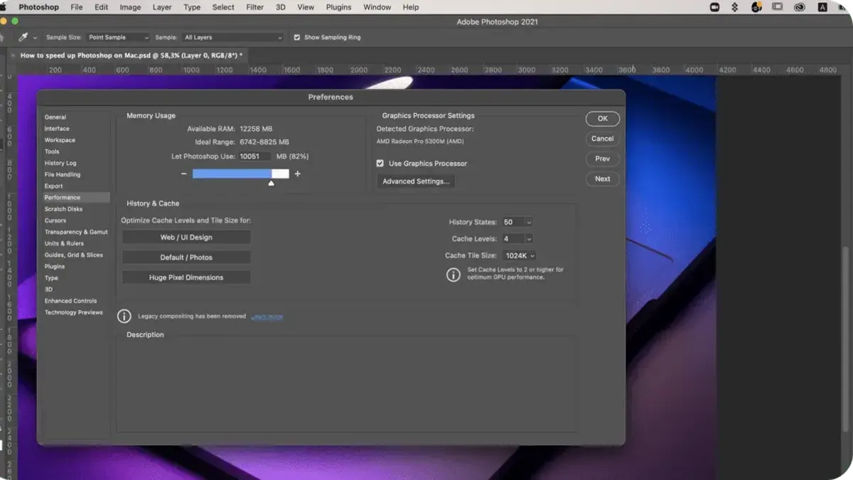 Mac user speeding up Photoshop performance on Mac with optimized settings