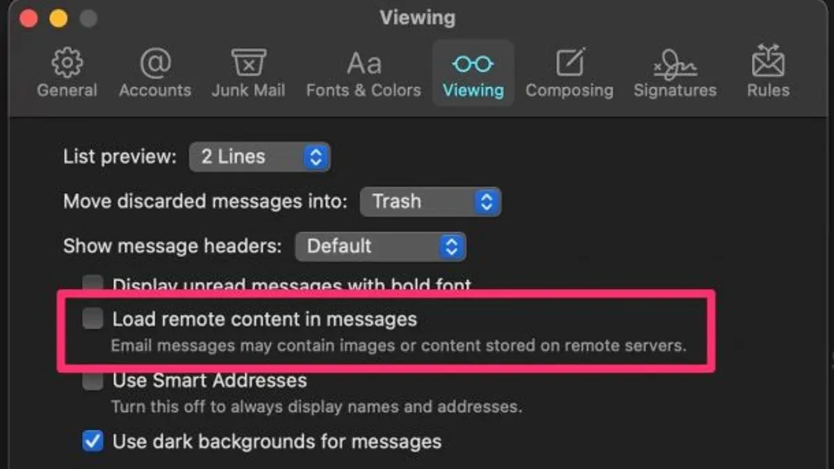 How to stop Mail from loading remote images in Mail app settings on smartphone screen