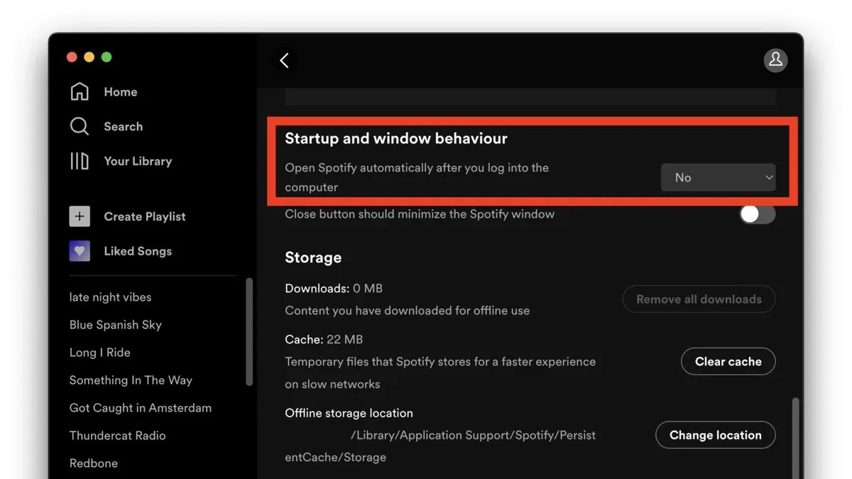 Mac screen displaying how to stop Spotify opening at startup on Mac
