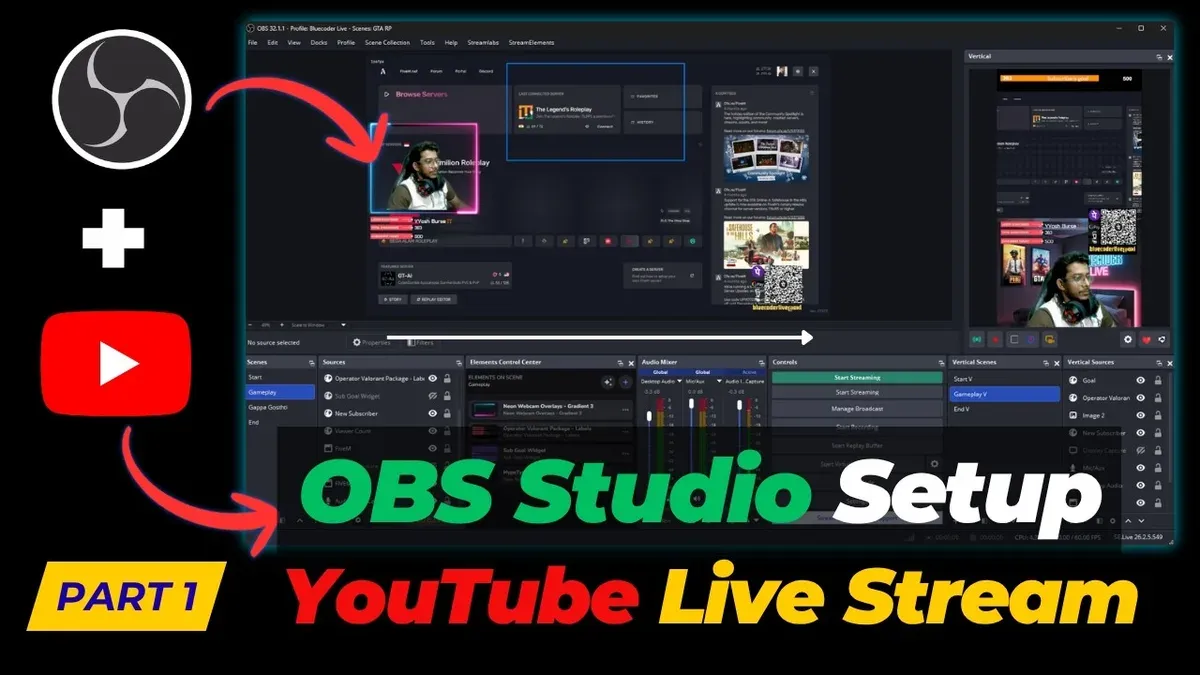 Person streaming to YouTube in OBS Studio on Mac with live broadcast interface visible