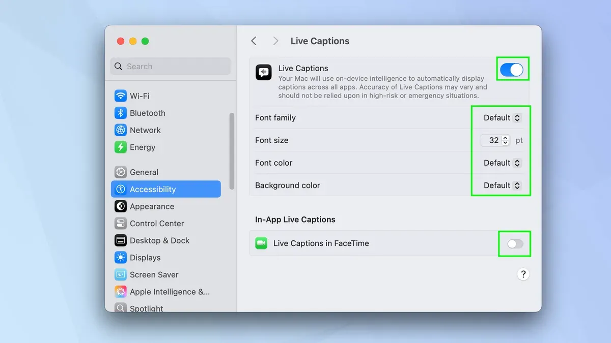 MacBook screen showing how to turn on Live Captions on Mac for clearer audio