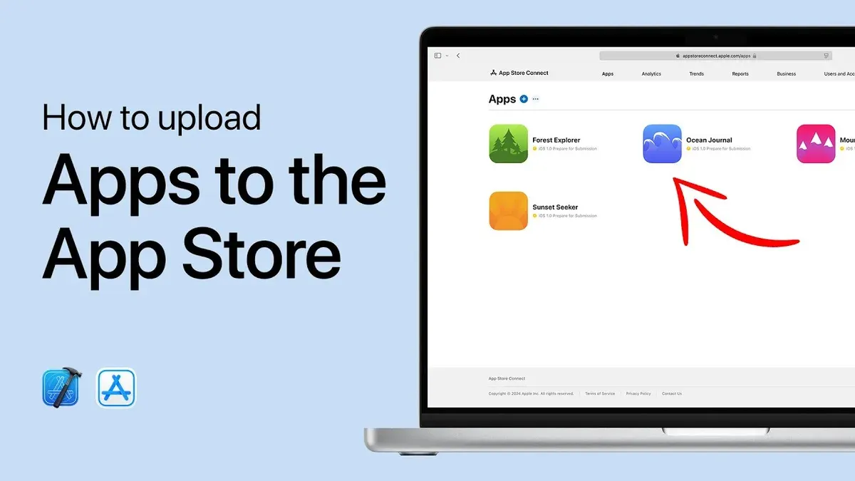 Developer uploading an app to App Store Connect in Xcode on a MacBook