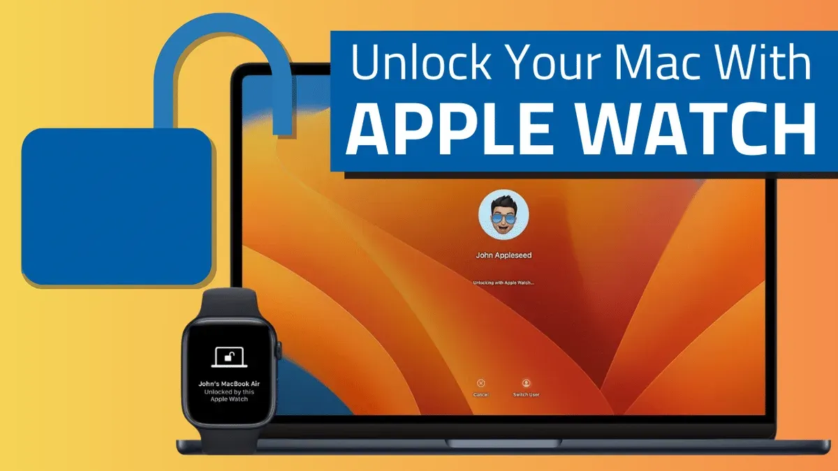 Person using Apple Watch to unlock Mac computer securely